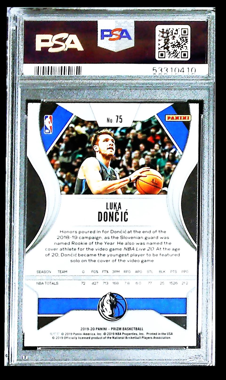 2019 Panini Prizm Luka Doncic PSA 10 Dallas Mavericks #75
