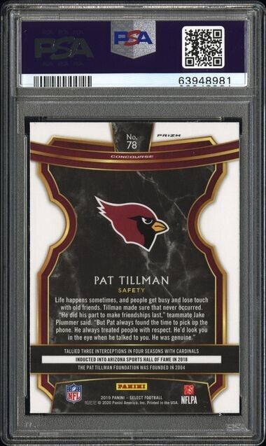 Pat Tillman 2019 Select Football #78 Cosmic Prizm Parallel SSP PSA 9