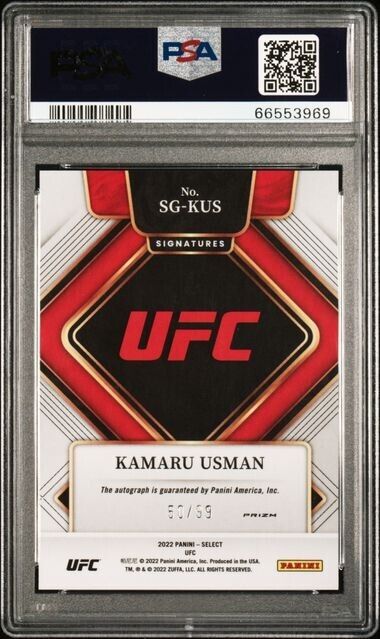 2022 Panini Select UFC KAMARU USMAN Signatures Auto Red Prizm /99 PSA 10