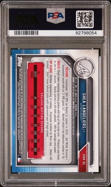 Shea Langeliers 2019 Bowman Chrome 1st Blue Wave Refractor Auto /150 PSA 10