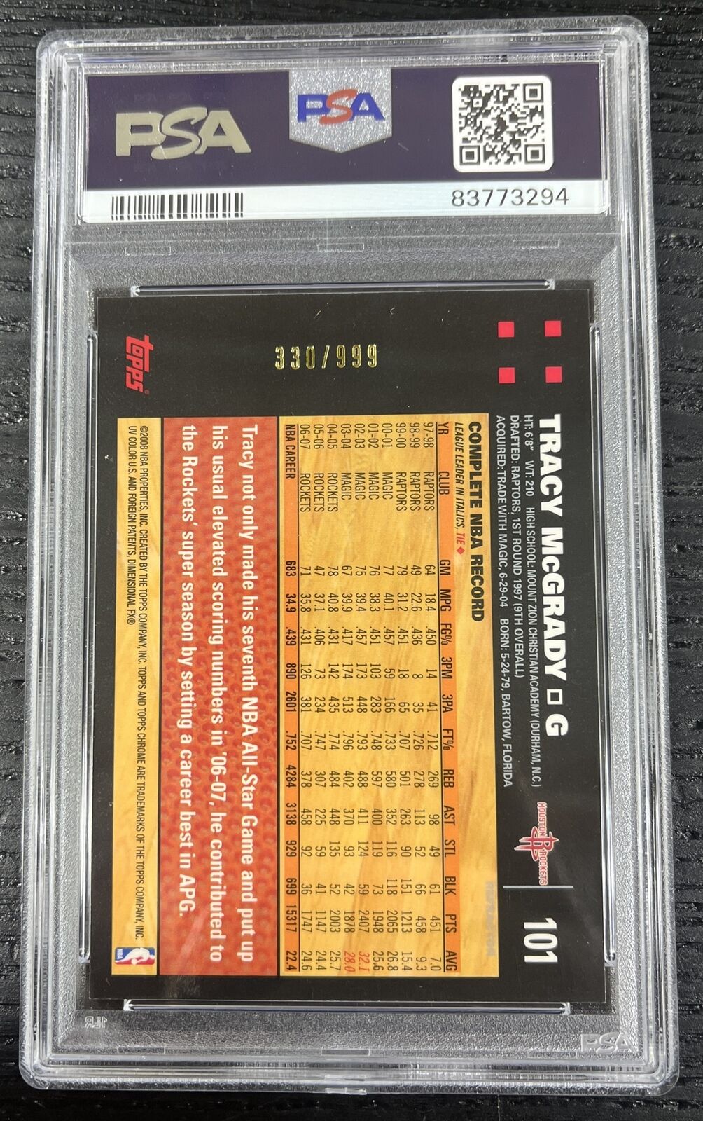 2007-08 Topps Chrome Refractor Tracy Mcgrady  With Kobe #101 /999 PSA 10