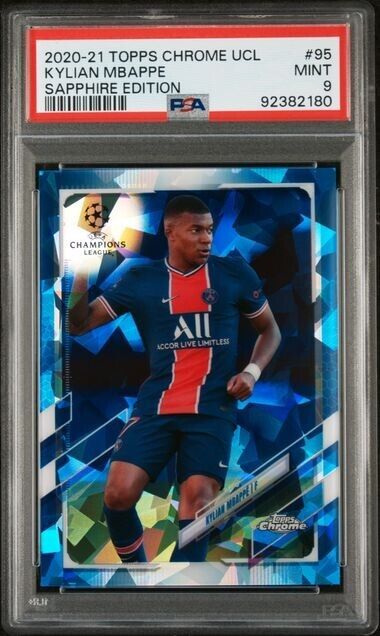 Kylian Mbappe 2020-21 Topps Chrome UCL Sapphire Refractor SP Rookie PSA 9