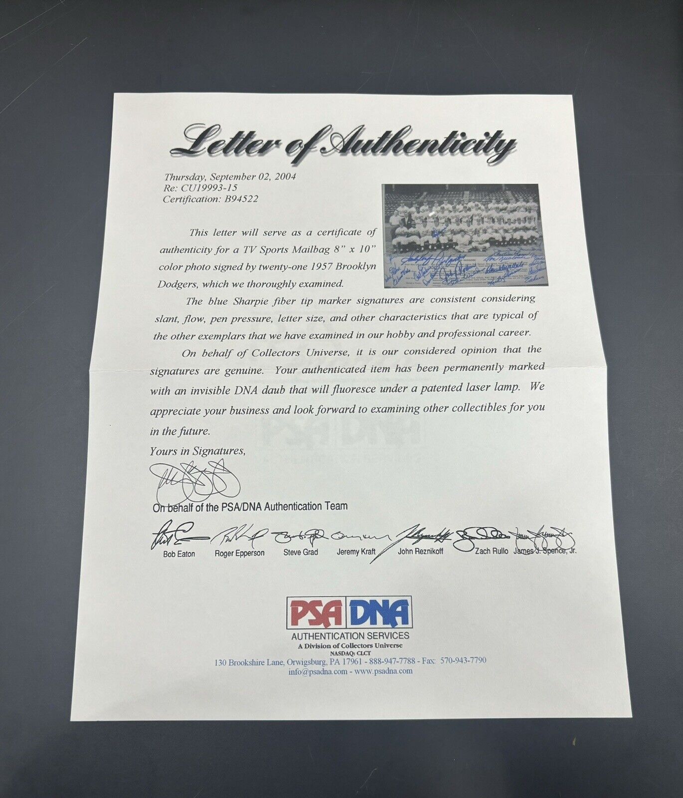 1957 Dodgers Signed Photo PSA DNA Certificate