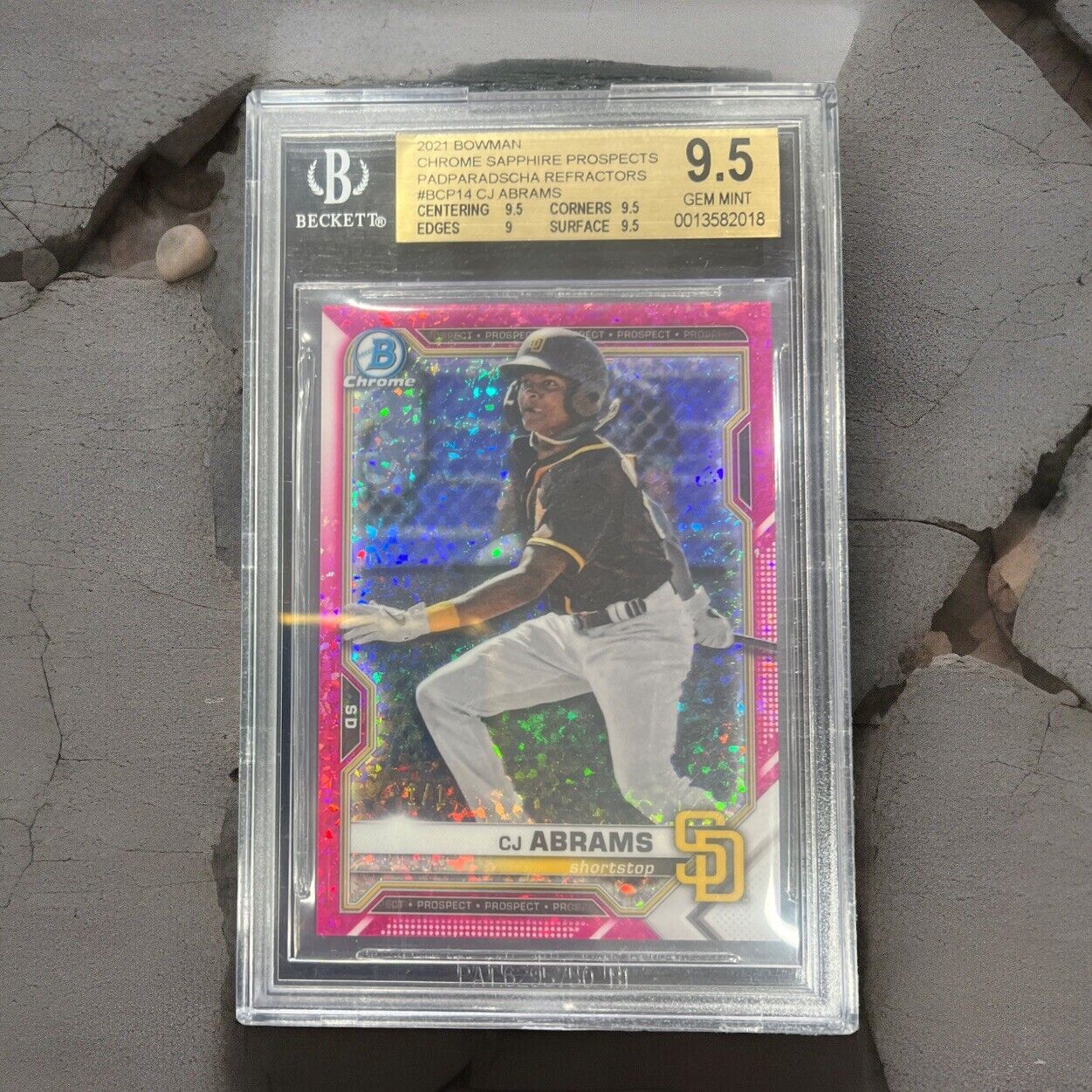 2021 Bowman Chrome Sapphire CJ Abrams Padparadscha Refractor 1/1 BGS 9.5