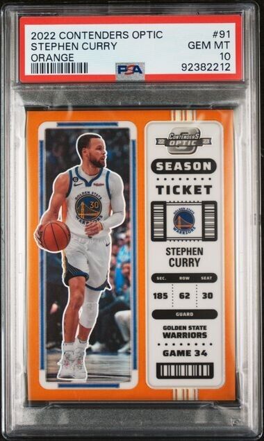 2022 Contenders Optic Stephen Curry Orange Season Ticket #91 /49 PSA 10