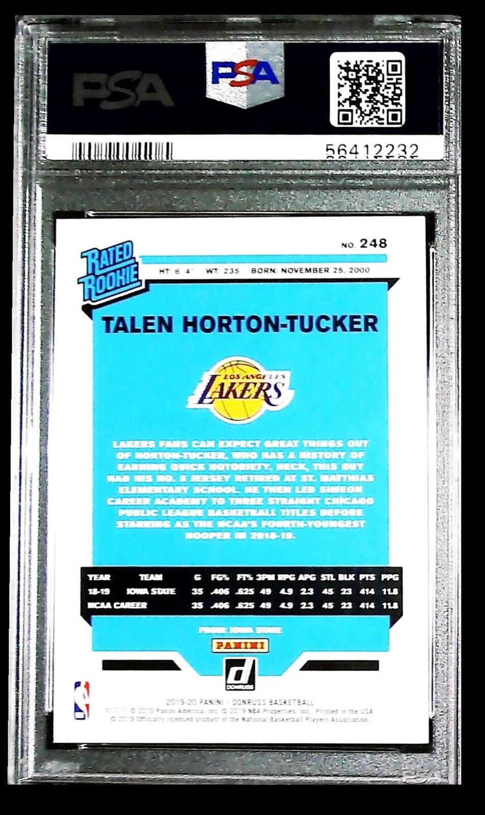 2019-20 Panini Donruss Talen Horton-Tucker RC PSA 10 Los Angeles Lakers #248