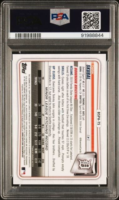 2020 Bowman Chrome Tarik Skubal Sapphire Edition AUTO #BSPATS PSA 10