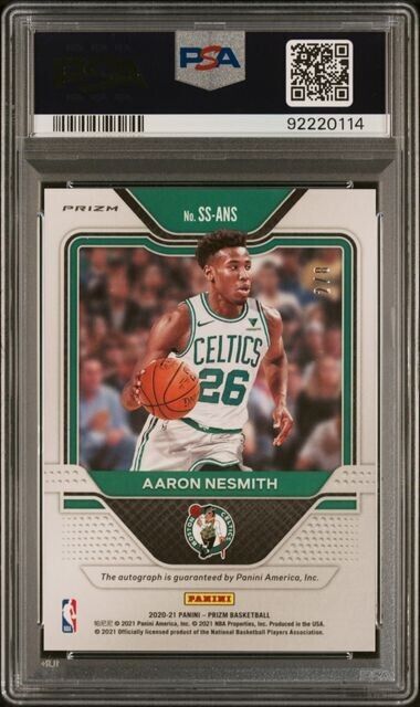 2020-21 Panini Choice Green Prizm Aaron Nesmith RC Rookie Auto /8 PSA 10
