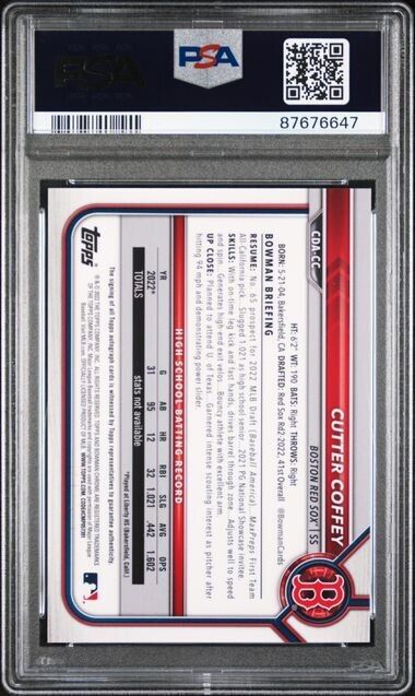 2022 Bowman Chrome Cutter Coffey Blue Refractor Auto #CDA-CC /150 PSA 10