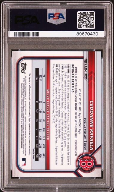 2022 Bowman Chrome Ceddanne Rafaela 1ST AUTO PSA 10 GEM MINT