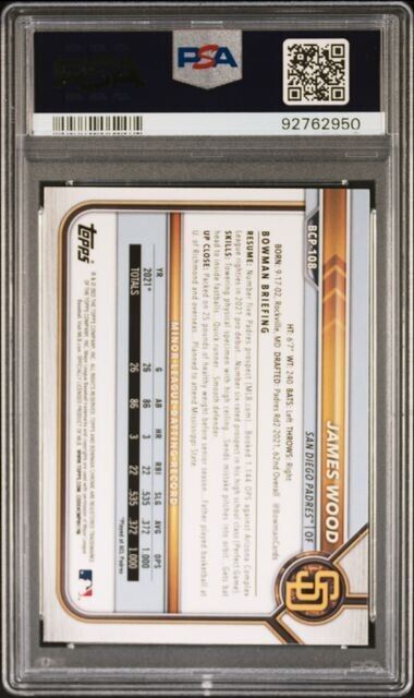 2022 1st Bowman Chrome Prospects James Wood #BCP-108 1st RC PSA 10