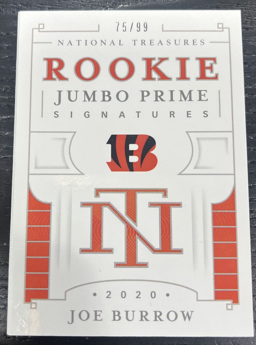 2020 National Treasures Joe Burrow Rookie Jumbo Materials Prime Auto Booklet /99