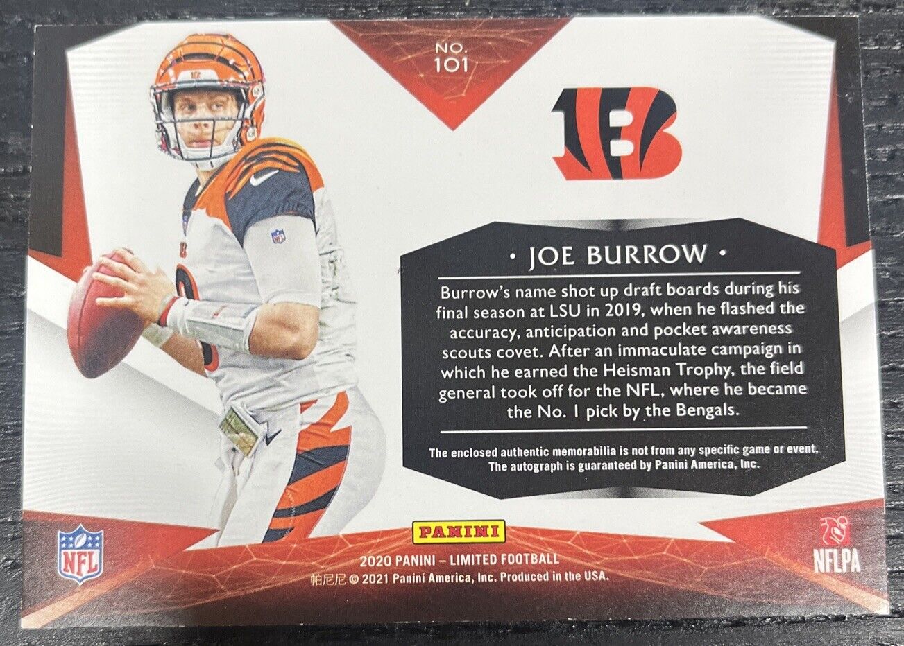 2020 Panini Limited Joe Burrow RC Rookie RPA /5 Bengals