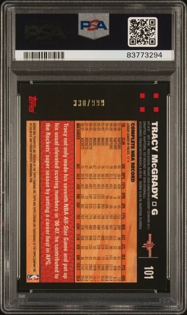 2007-08 Topps Chrome Refractor Tracy Mcgrady  With Kobe #101 /999 PSA 10