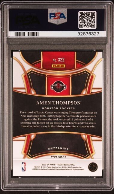 2023-24 Panini Select Amen Thompson Red Cracked Ice Mezzaninie #322 PSA 10
