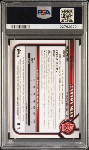 2022 Bowman Chrome Jonothan Mejia Refractor Auto CPAJM /499 PSA 10