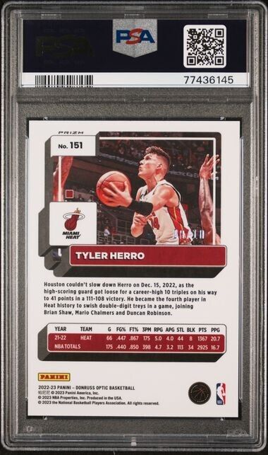 2022-23 Donruss Optic Tyler Herro Gold Miami Heat #151 /10 PSA 10