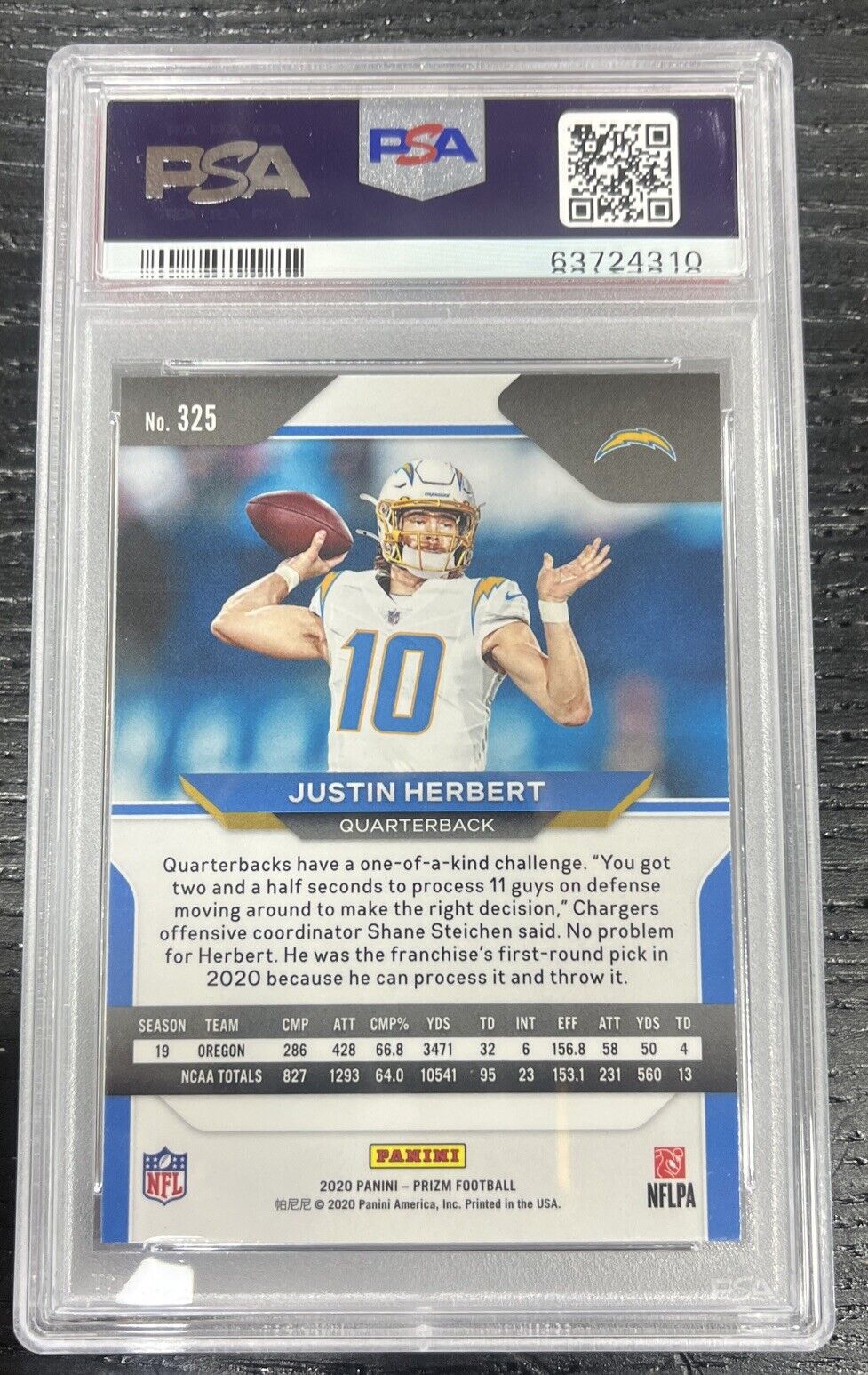 2020 Prizm Justin Herbert Rookie RC #325 Chargers PSA 9