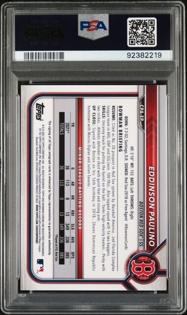 2022 Bowman Chrome Eddinson Paulino Gold Auto Refractor CPAEP /50 PSA 10