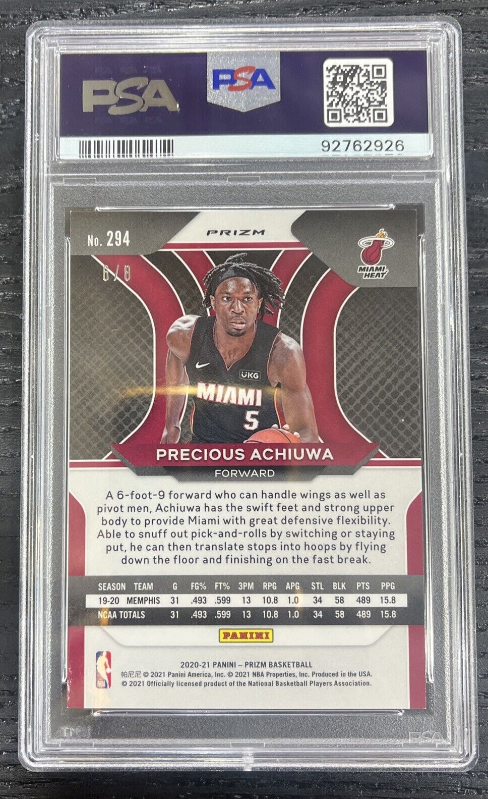 2020-21 Panini Choice Green Prizm Precious Achiuwa RC Rookie /8 PSA 10