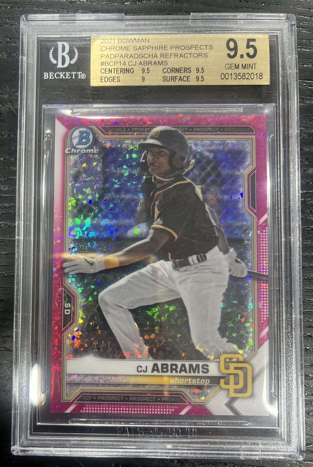 2021 Bowman Chrome Sapphire CJ Abrams Padparadscha Refractor 1/1 BGS 9.5