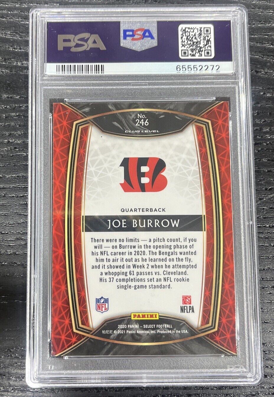 2020 Select Joe Burrow Rookie RC #246 Club Level PSA 9