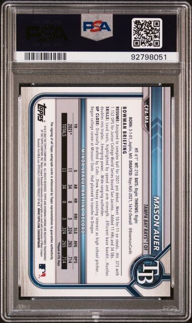 2022 Bowman Chrome Mason Auer Gold Shimmer Auto CPAMA /50 PSA 9