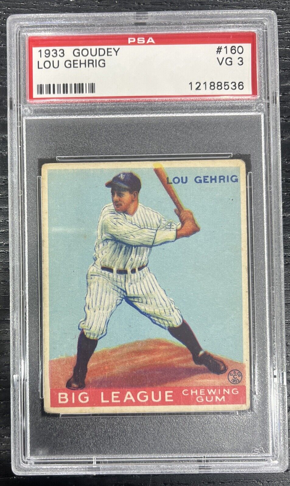 1933 Goudey Lou Gehrig #160 RC Rookie HOF GOAT PSA VG 3