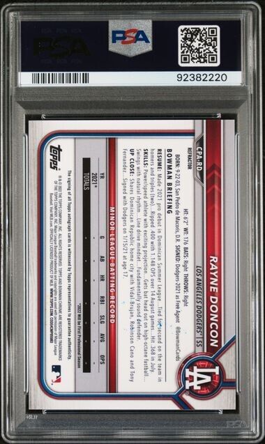2022 Bowman ChromeRayne Doncon Refractor Auto CPARD /499 PSA 10