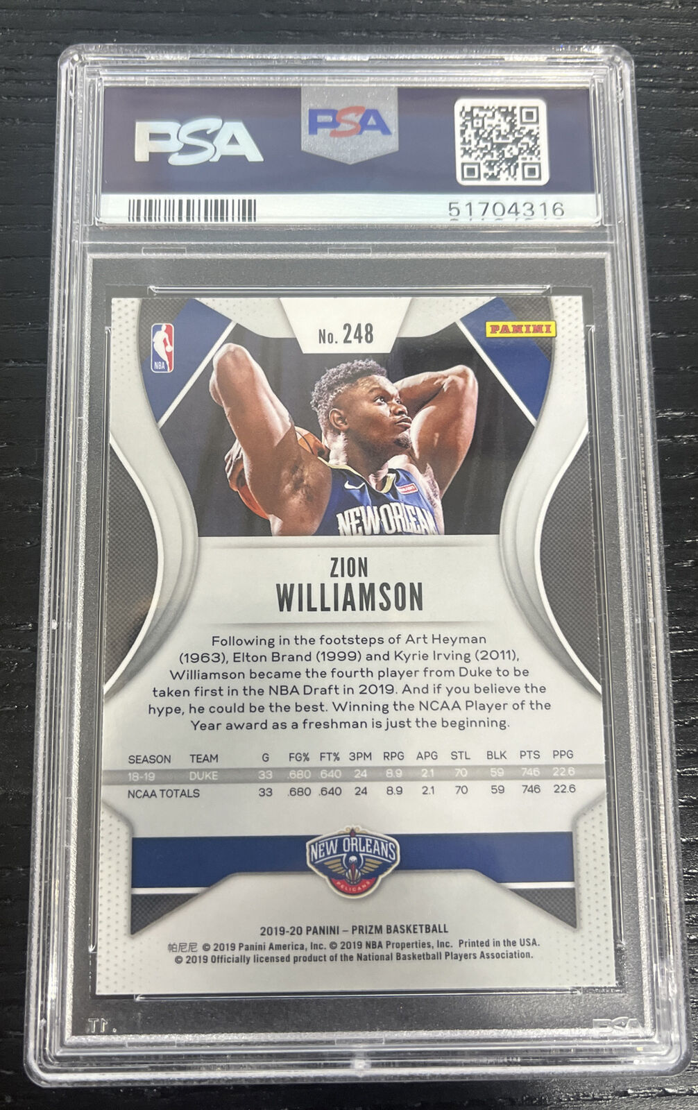 Zion Williamson 2019 Panini Prizm ROOKIE CARD RC #248 Pelicans PSA 9
