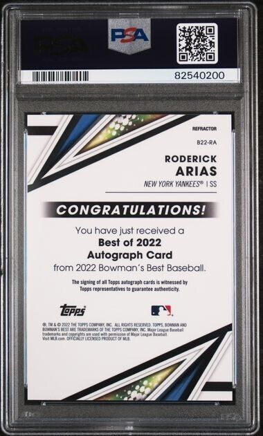 2022 Bowman's Best RODERICK ARIAS Auto Refractor PSA 9 New York Yankees