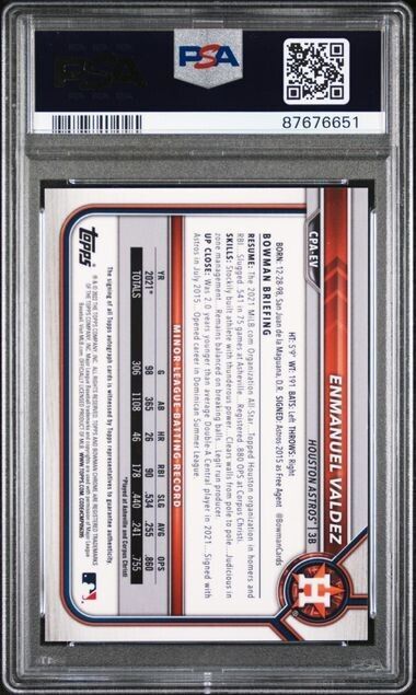2022 Bowman Chrome Emanuel Valdez Yellow Refractor AUTO #CPA-EV /75 PSA 10
