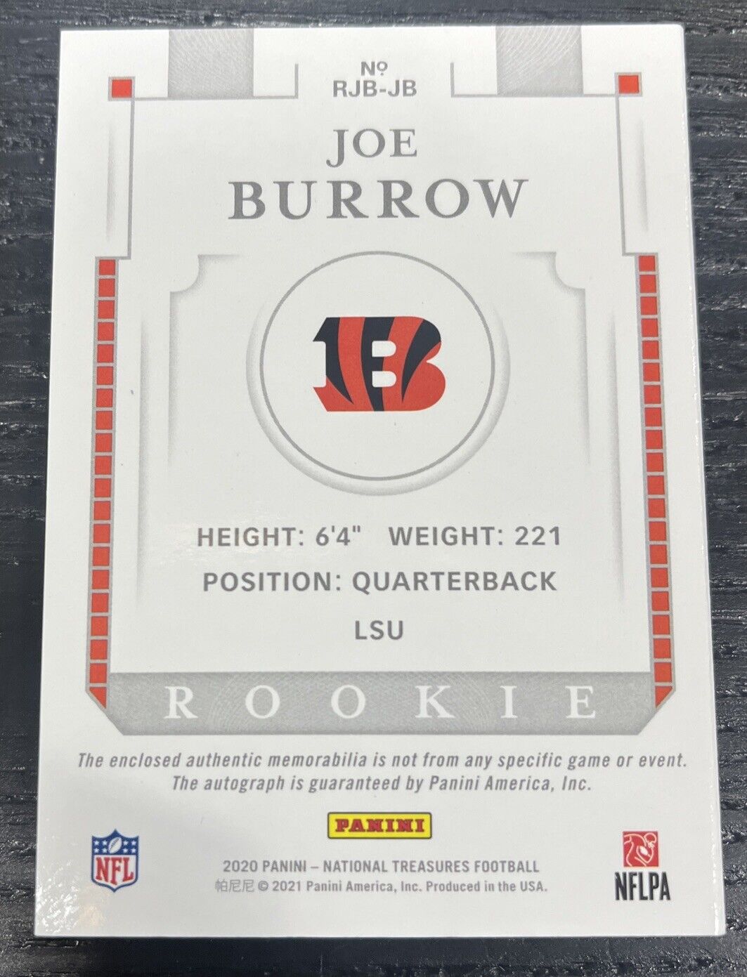 2020 National Treasures Joe Burrow Rookie Jumbo Materials Prime Auto Booklet /99