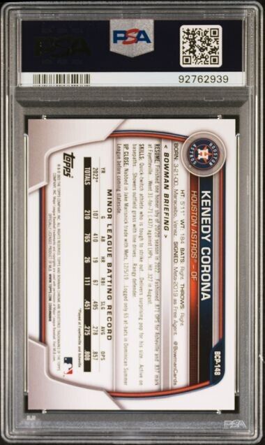 2023 Bowman Chrome Sapphire Kenedy Corona 1st Red Refractor #/10 PSA 10
