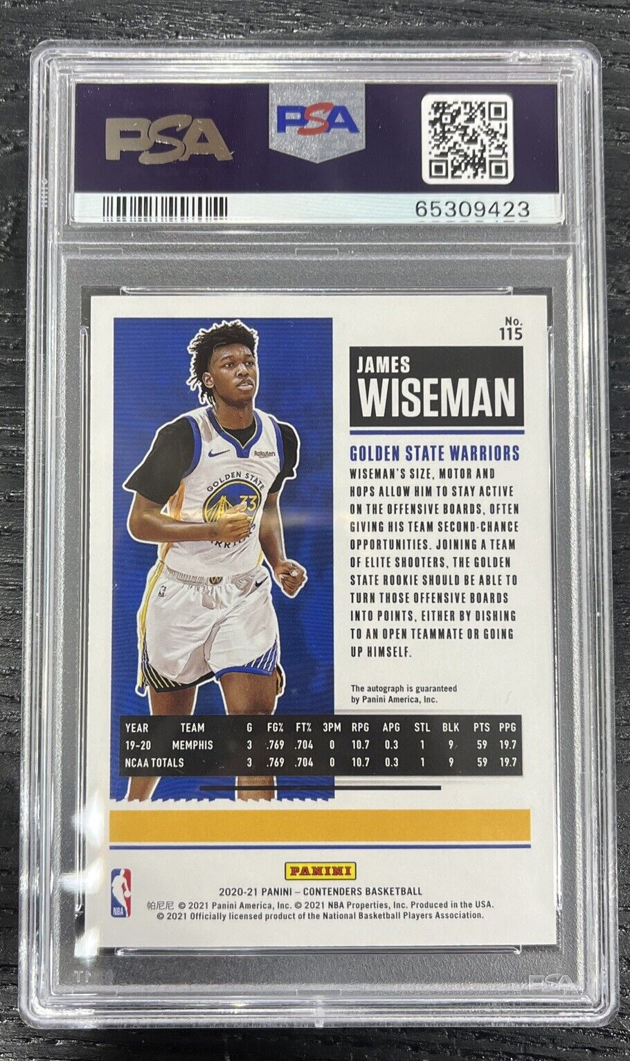 2020-21 Contenders James Wiseman RC Rookie Ticket AUto PSA 9