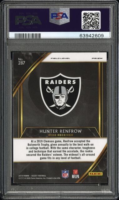 Hunter Renfrow 2019 Select Football #287 Cosmic Prizm Parallel SSP PSA 9
