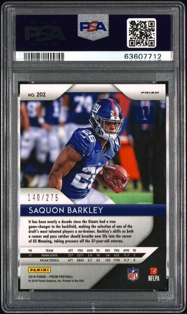 2018 Panini Prizm Saquon Barkley HYPER PRIZM Rookie RC /275 PSA 9