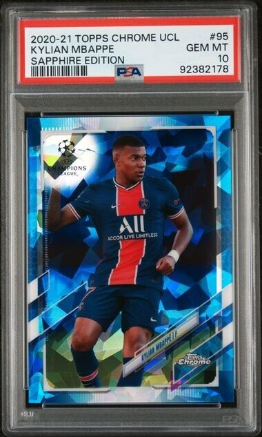 Kylian Mbappe 2020-21 Topps Chrome UCL Sapphire Refractor SP Rookie PSA 10