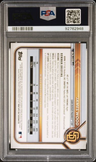 2022 1st Bowman Chrome Prospects James Wood #BCP-108 1st ROOKIE PSA 9