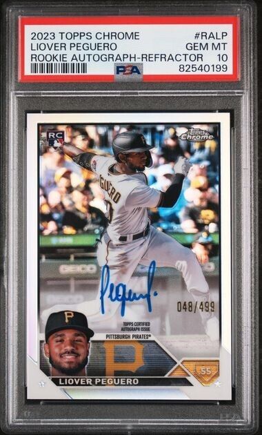 2023 TOPPS CHROME LIOVER PEGUERO BASEBALL REFRACTOR /499 AUTO PSA 10