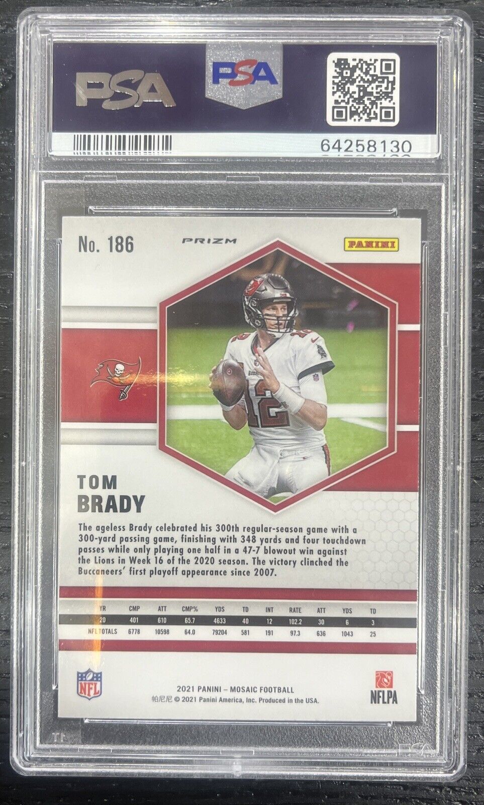 2021 Mosaic Tom Brady Silver Prizm #186 PSA 10 Gem Mint Goat