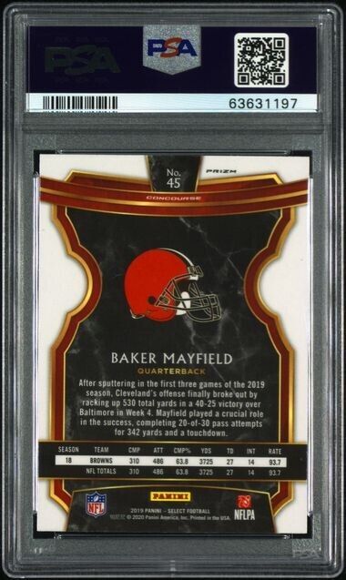 Baker Mayfield 2019 Select Football #45 Cosmic Prizm Parallel SSP PSA 9