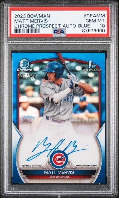 2023 Bowman Draft Matt Mervis Blue Refractor Auto CPA-MM /150 PSA 10