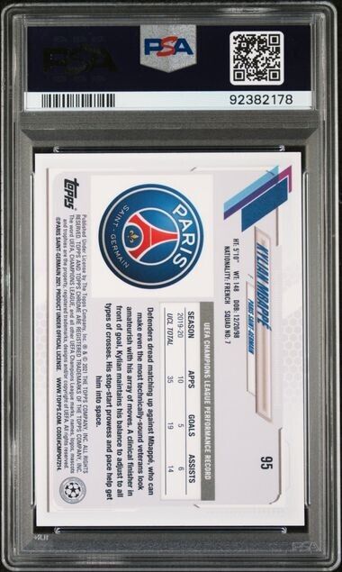 Kylian Mbappe 2020-21 Topps Chrome UCL Sapphire Refractor SP Rookie PSA 10