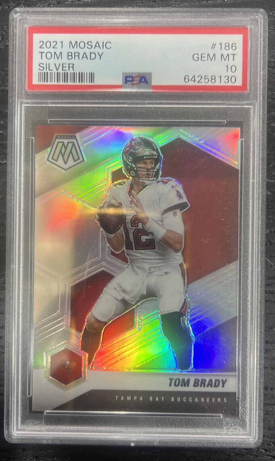 2021 Mosaic Tom Brady Silver Prizm #186 PSA 10 Gem Mint Goat