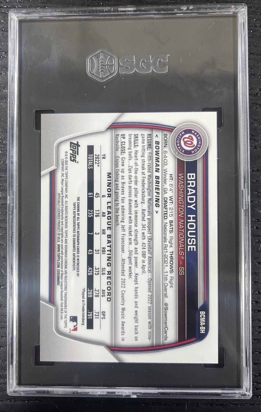 2023 Bowman Chrome Mega Box Brady House Mojo Refractor Auto Rookie RC SGC 10/10