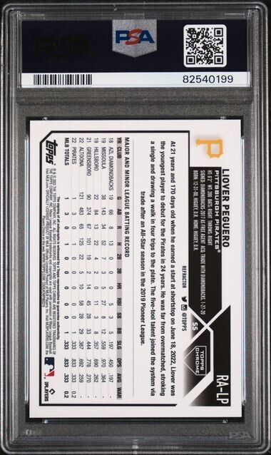 2023 TOPPS CHROME LIOVER PEGUERO BASEBALL REFRACTOR /499 AUTO PSA 10