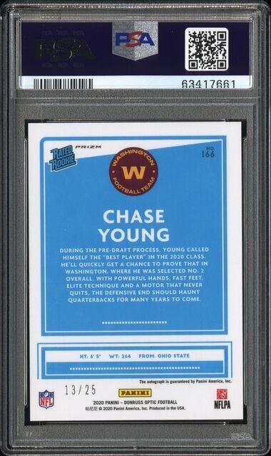 2020-21 Optic Black Pandora Chase Young Auto #166 /25 PSA 9