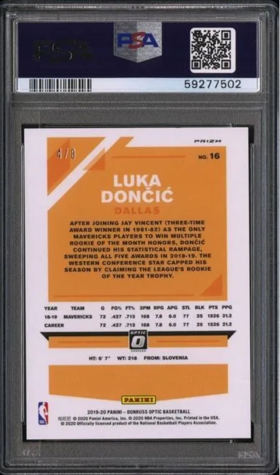 2019 Panini Donruss Optic #16 Luka Doncic /8 Choice-Black Gold