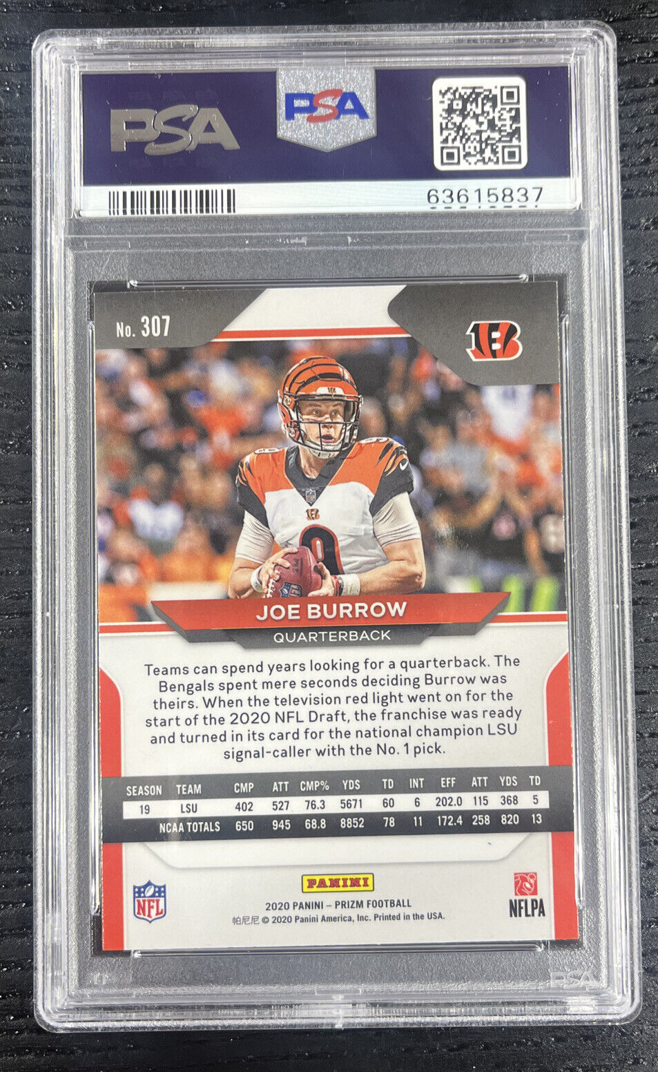 2020 Panini Prizm Joe Burrow #307 Mint 9 RC